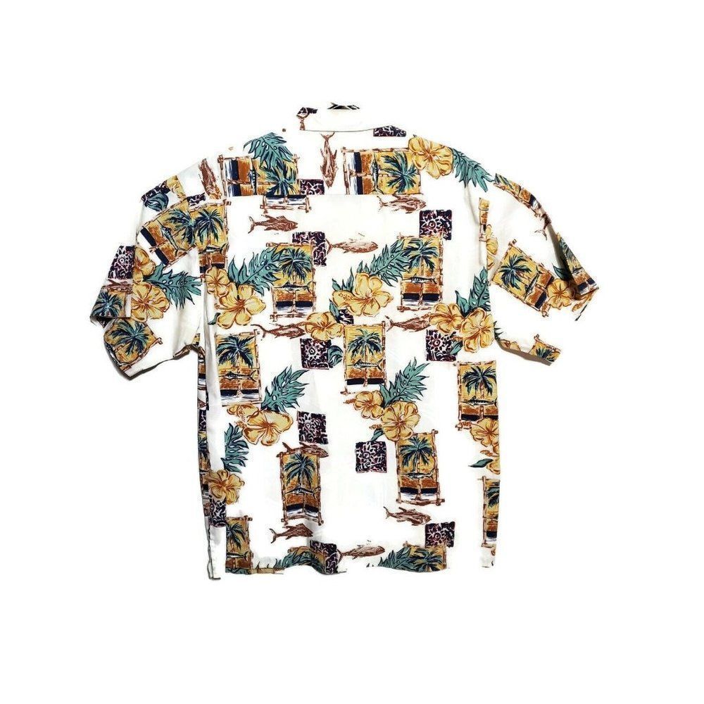 Bluewater Wear Tropical Hibiscus fish Hawaiian Button down XL Fishing Cotton